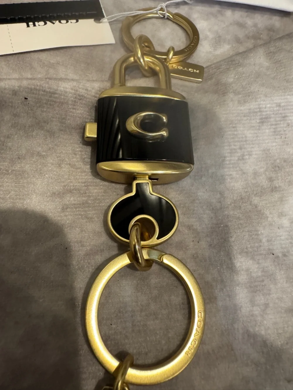 Coach Gold-Tone & Black Padlock‎ Keychain Charm nwt with dust pouch